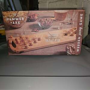 Hammer + Axe Wooden Pong Game Mini Tabletop Beer Pong Set